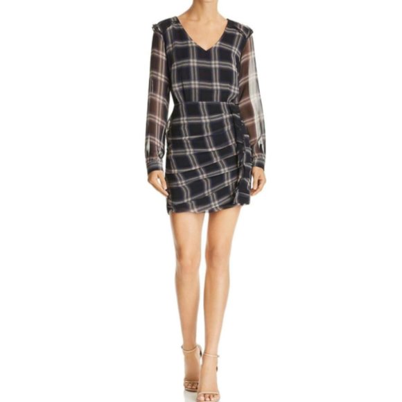 Heartloom Anthea Black Plaid Ruched‎ V-Neck Dress - Picture 1 of 2